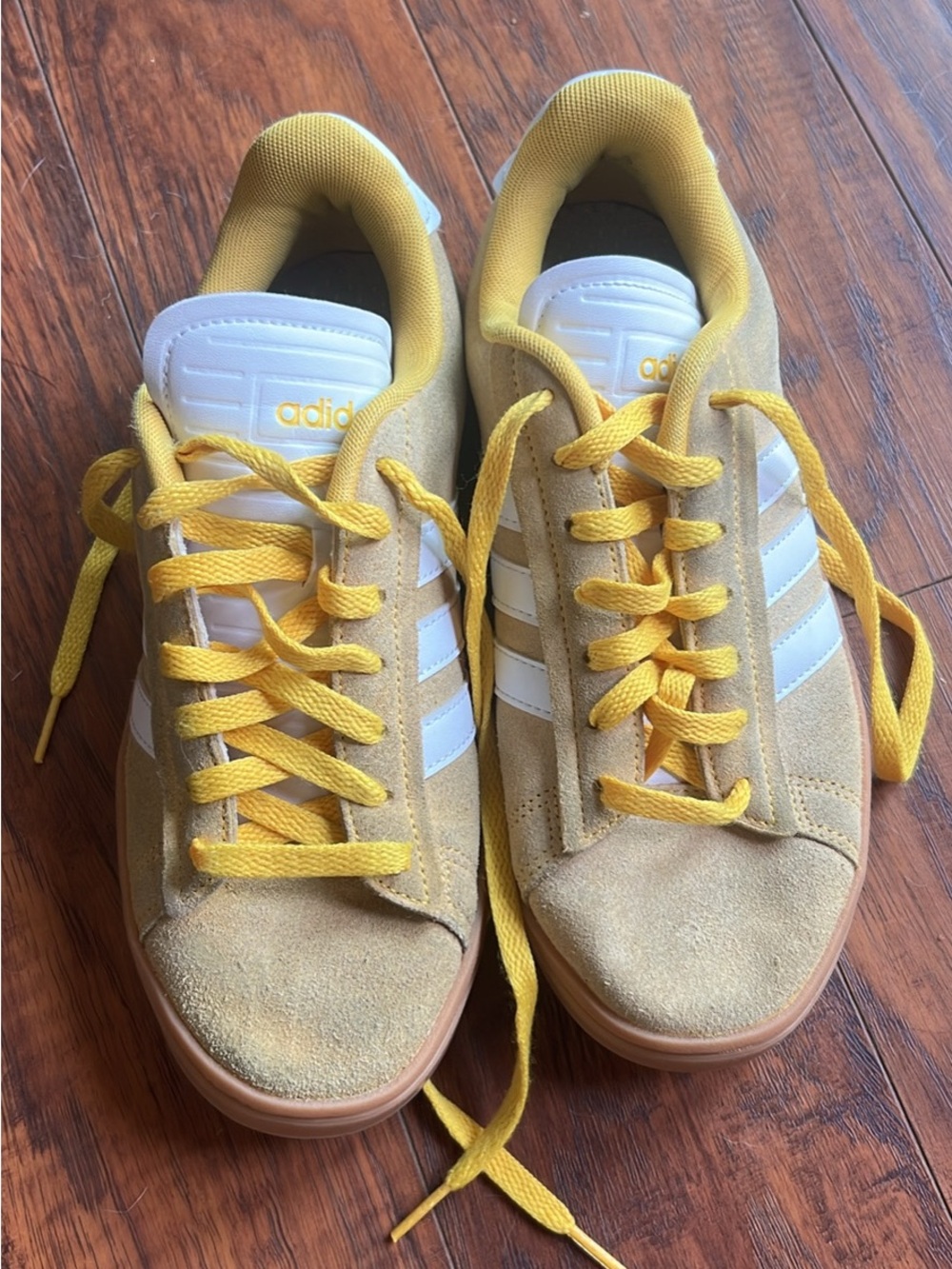 adidas Kids Yellow Suede Sneakers with White Stripes